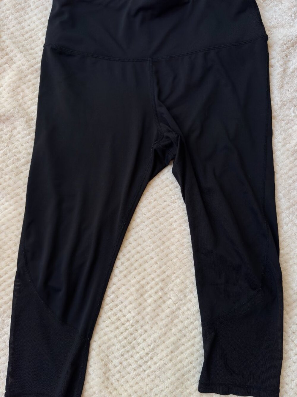 Reebok Black Cropped Leggings Mesh Panel FREE WITH BUNDLE Workout Sz L